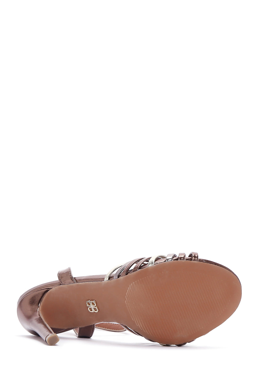 Women's Bronze Ankle Strap Thin Heel Sandals