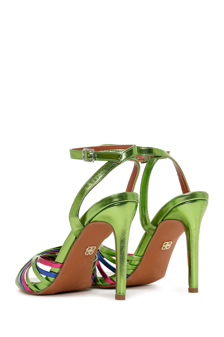 Women's Green Ankle Strap Thin Heel Sandals