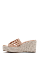 Women's Beige Wedge Heeled Slippers | Derimod