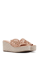 Women's Beige Wedge Heeled Slippers | Derimod