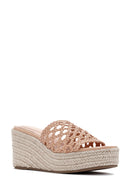 Women's Beige Wedge Heeled Slippers | Derimod