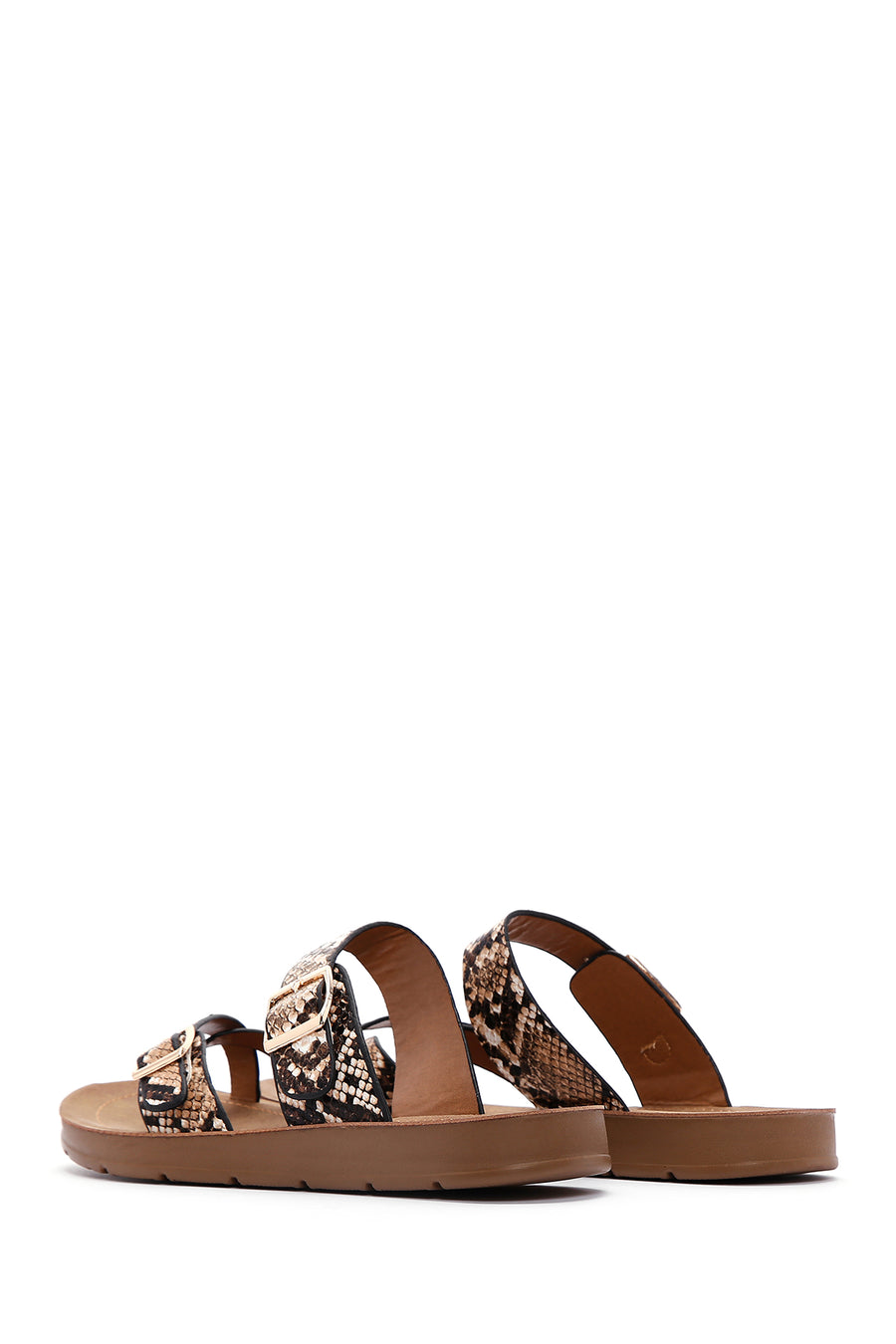 Women's Brown Double Buckle Flip Flops