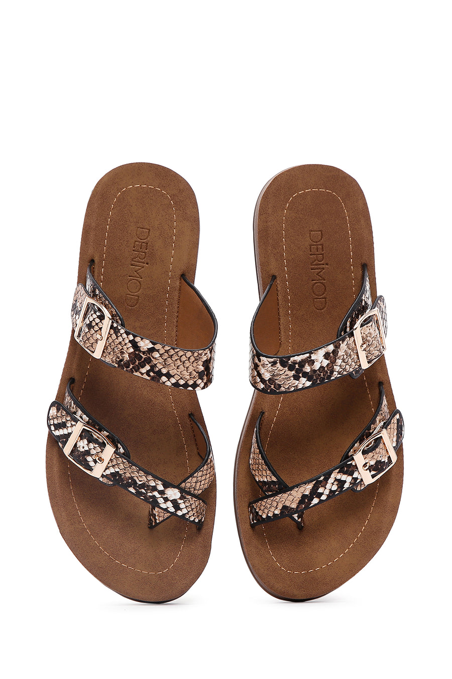 Women's Brown Double Buckle Flip Flops