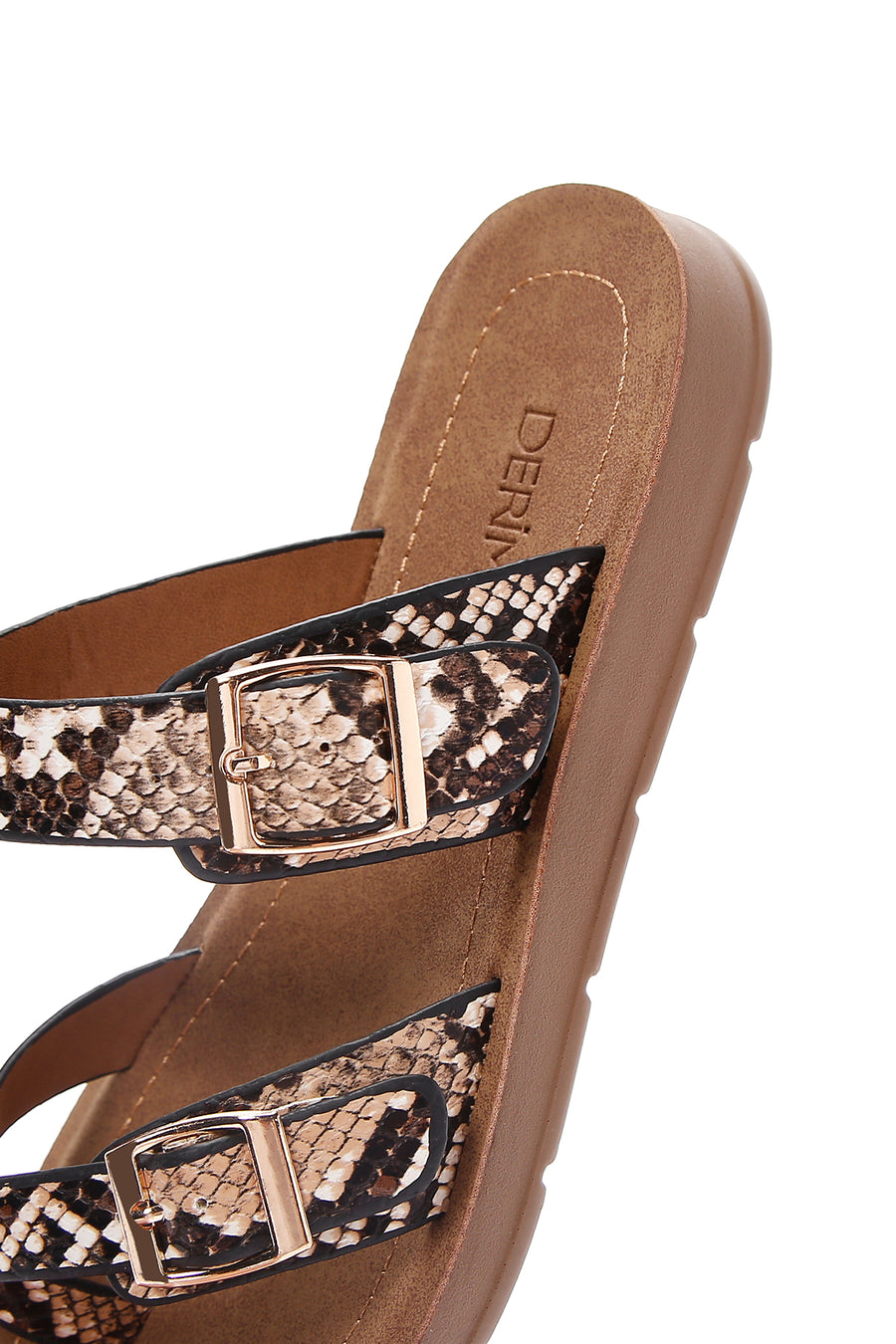 Women's Brown Double Buckle Flip Flops