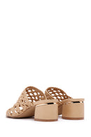 Kadın Bej Topuklu Örgü Desenli Terlik | Derimod