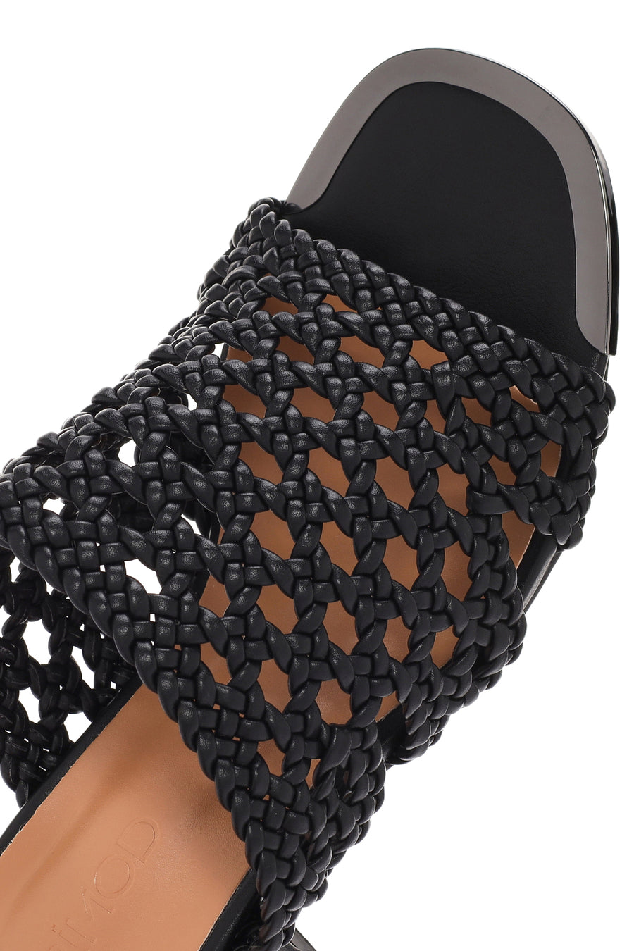 Women's Black Heeled Woven Patterned Slippers