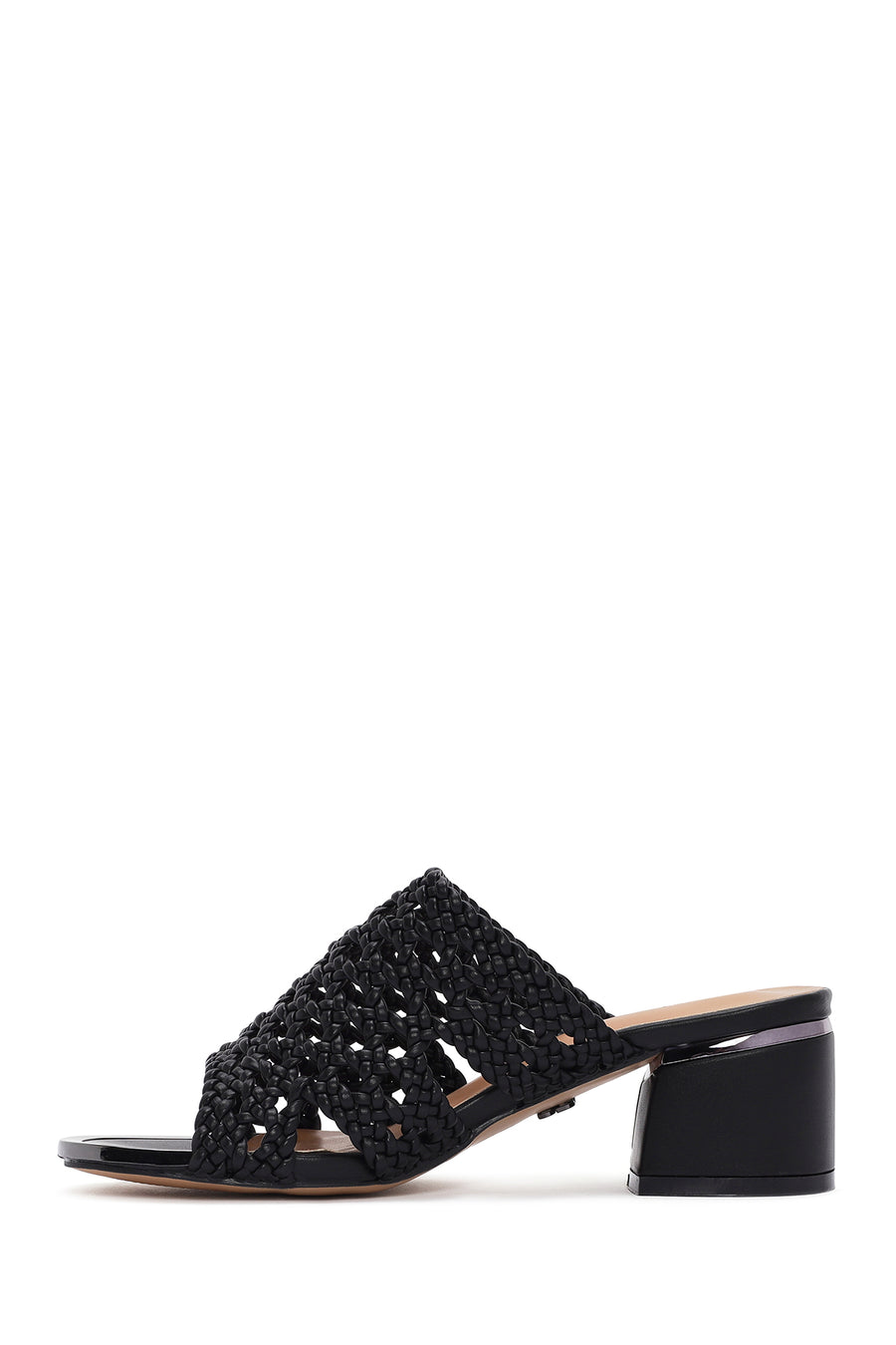 Women's Black Heeled Woven Patterned Slippers