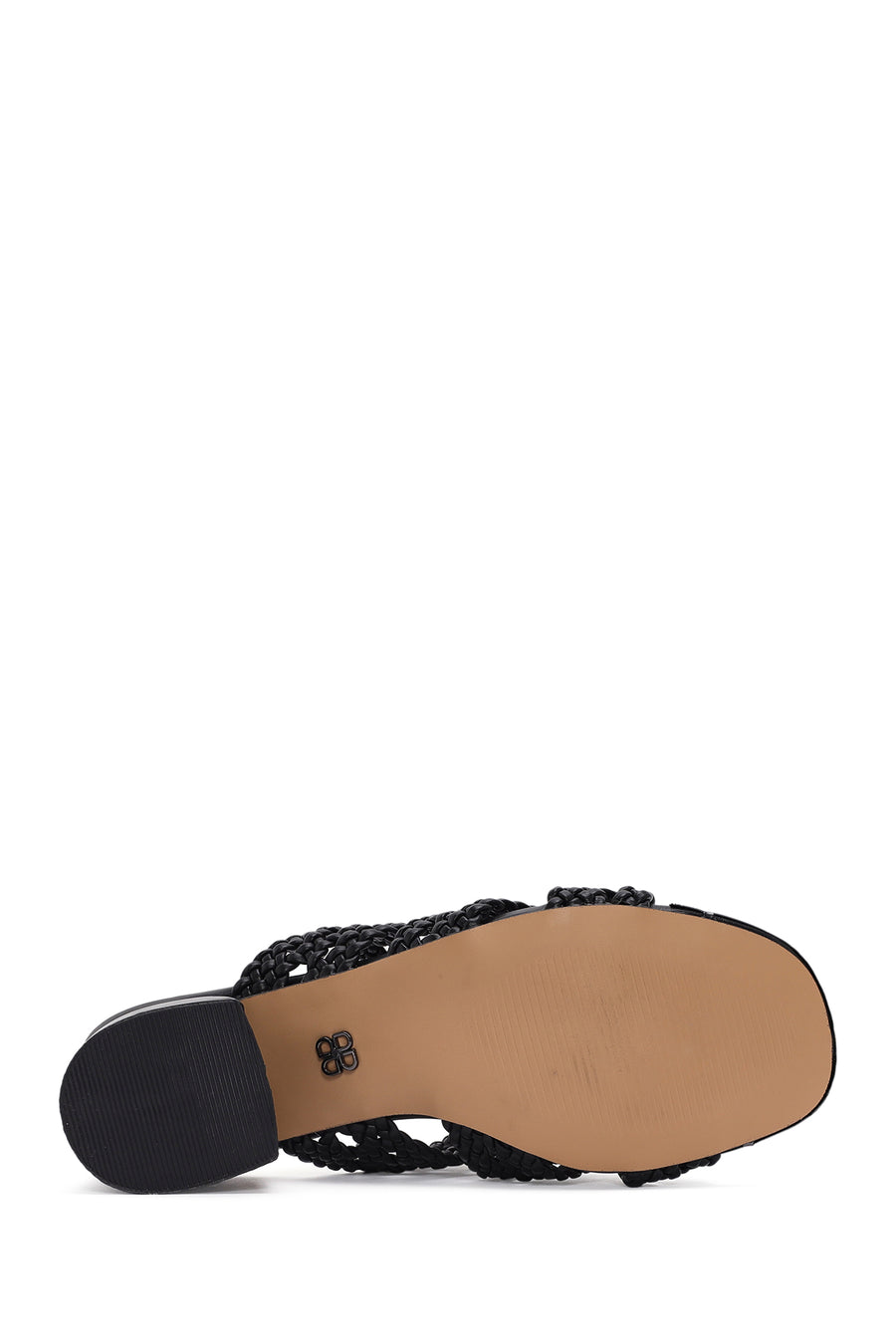 Women's Black Heeled Woven Patterned Slippers