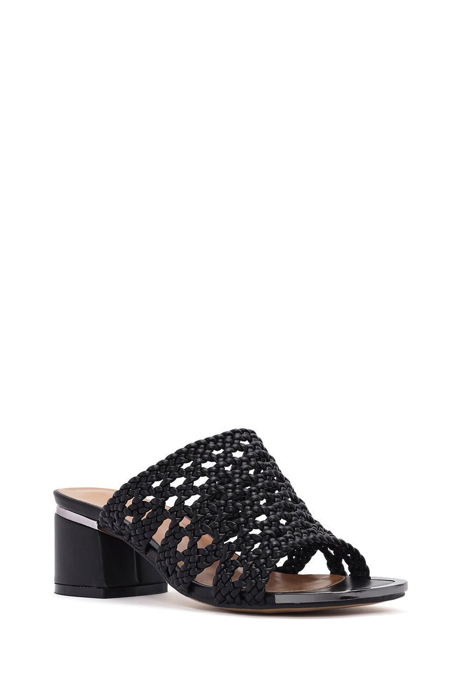 Women's Black Heeled Woven Patterned Slippers