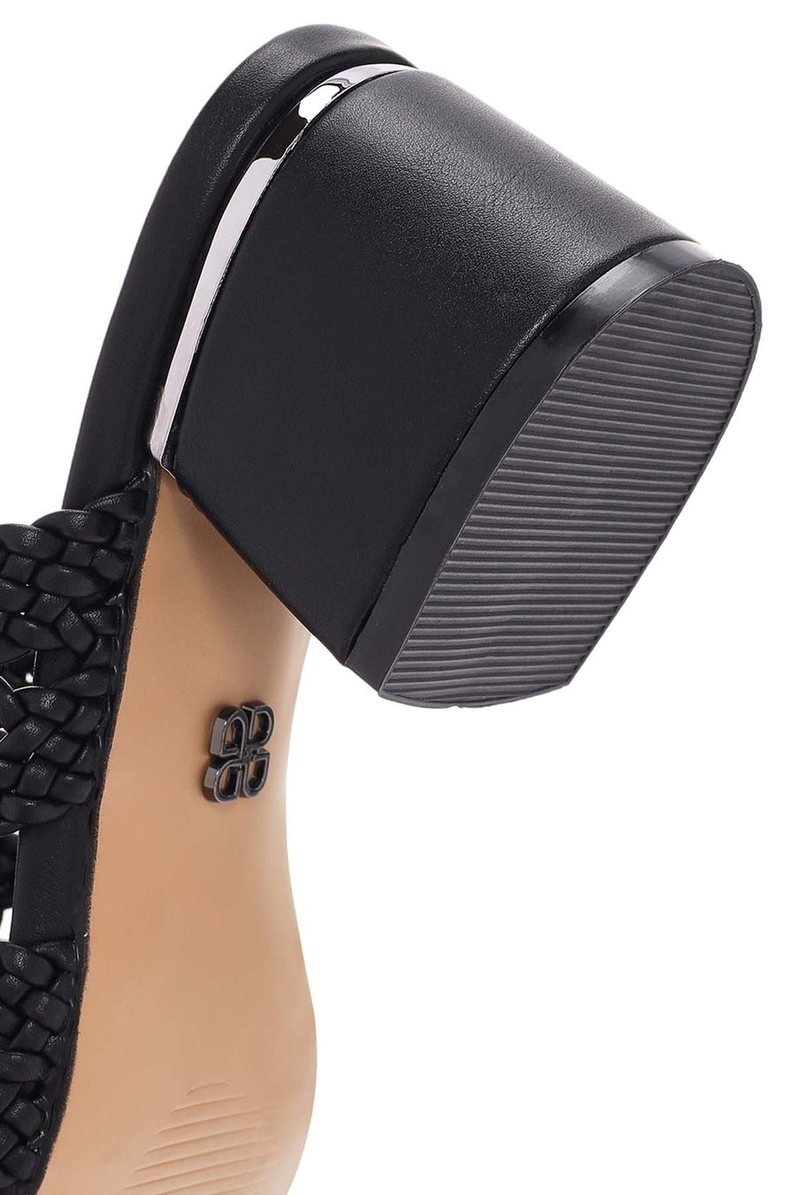 Women's Black Heeled Woven Patterned Slippers