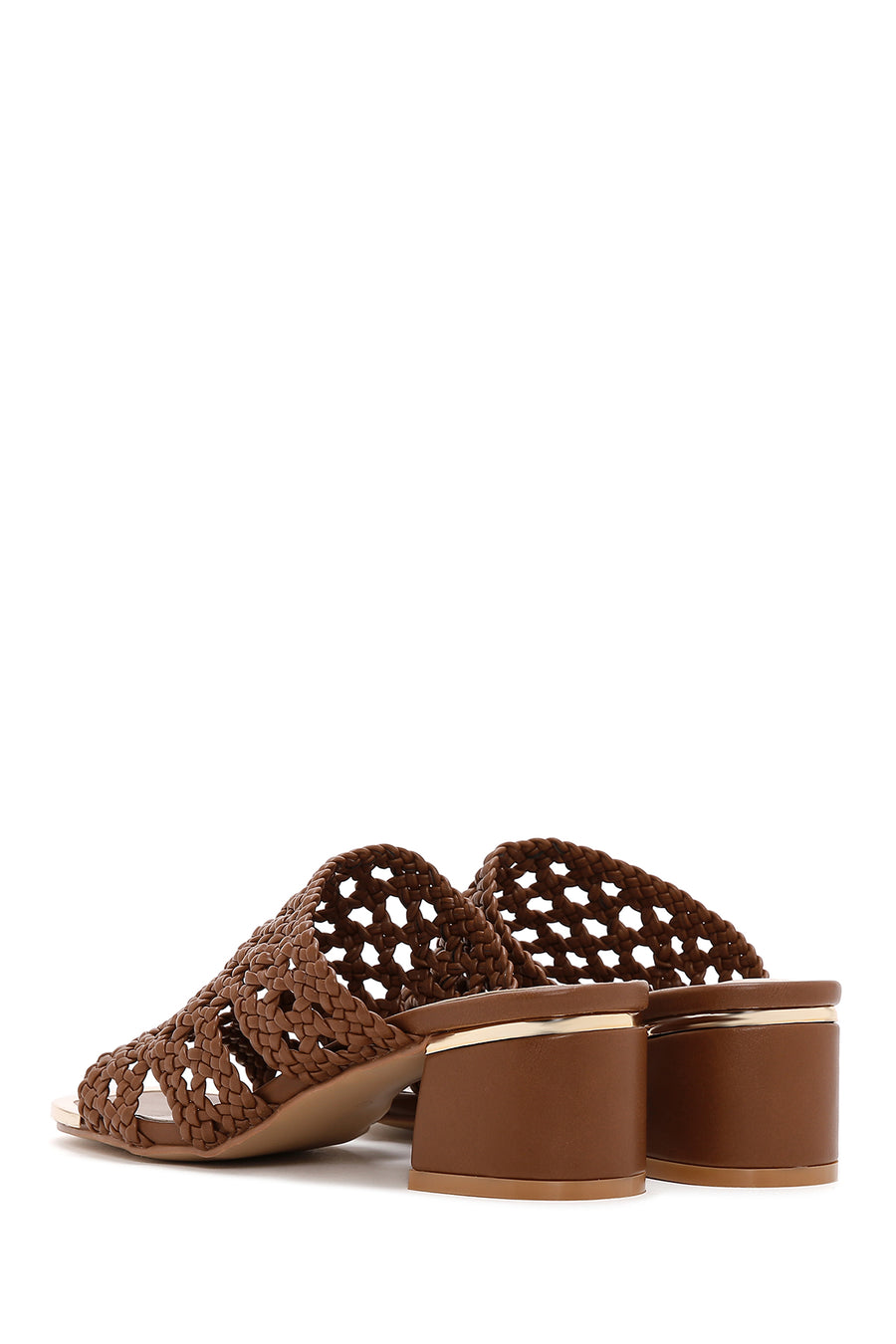 Women's Brown Heeled Knitted Patterned Slippers