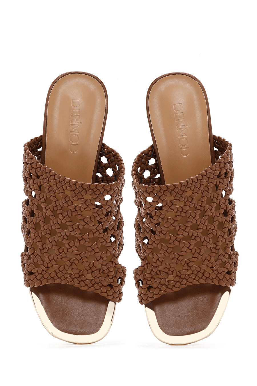 Women's Brown Heeled Knitted Patterned Slippers