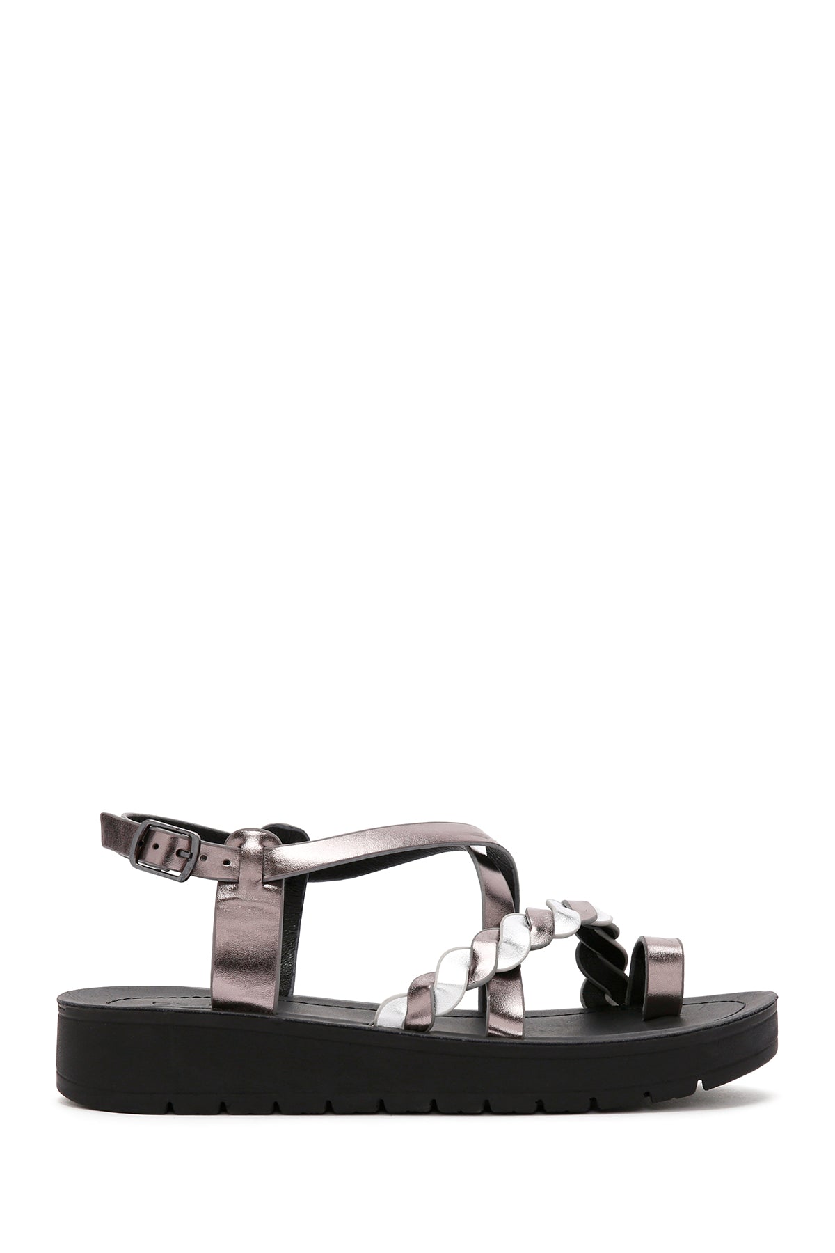 Kadın Antrasit Bilekten Bantlı Metalik Sandalet 24SFE461732 | Derimod