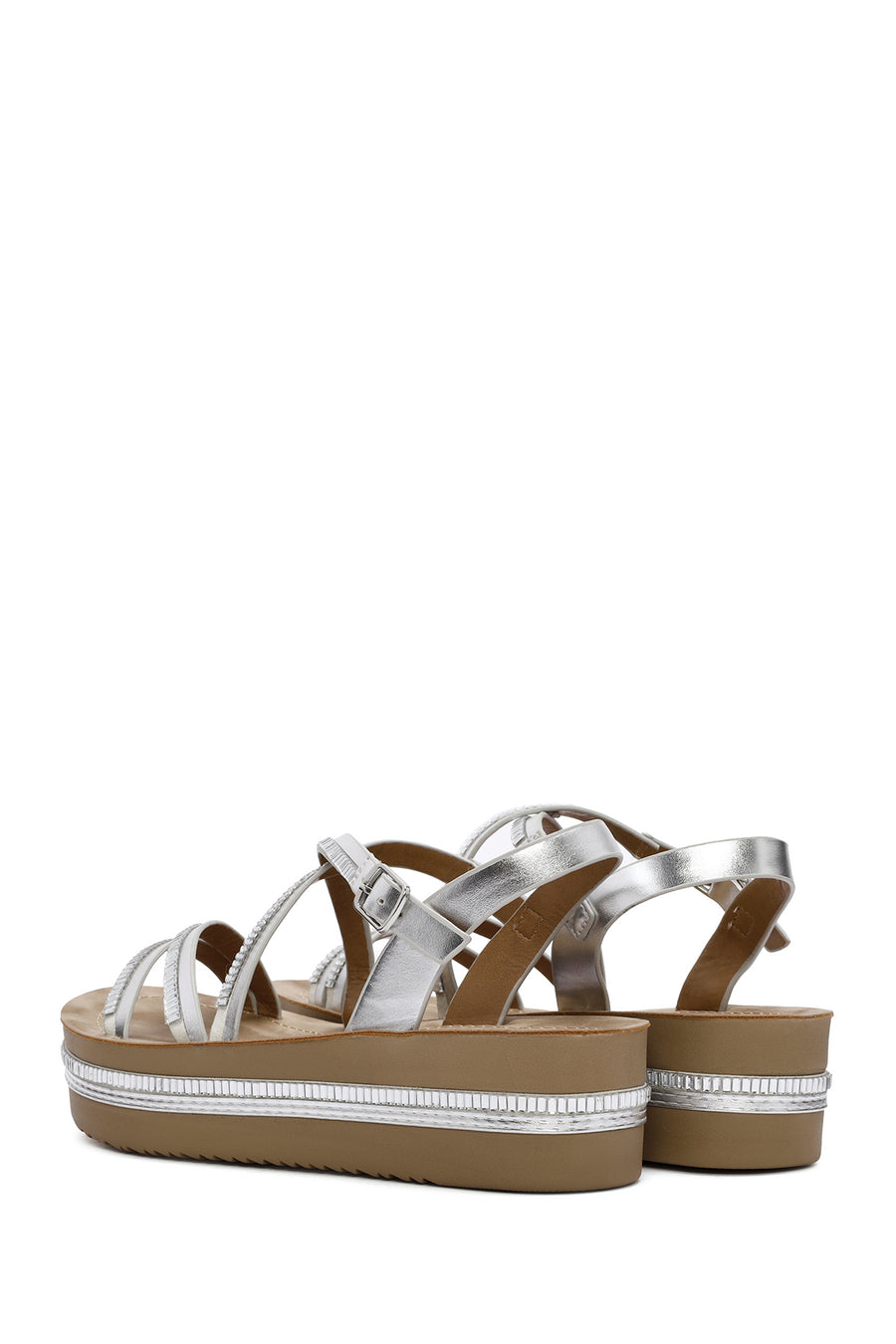 Women's Silver Ankle Strap Thick Soled Sandals
