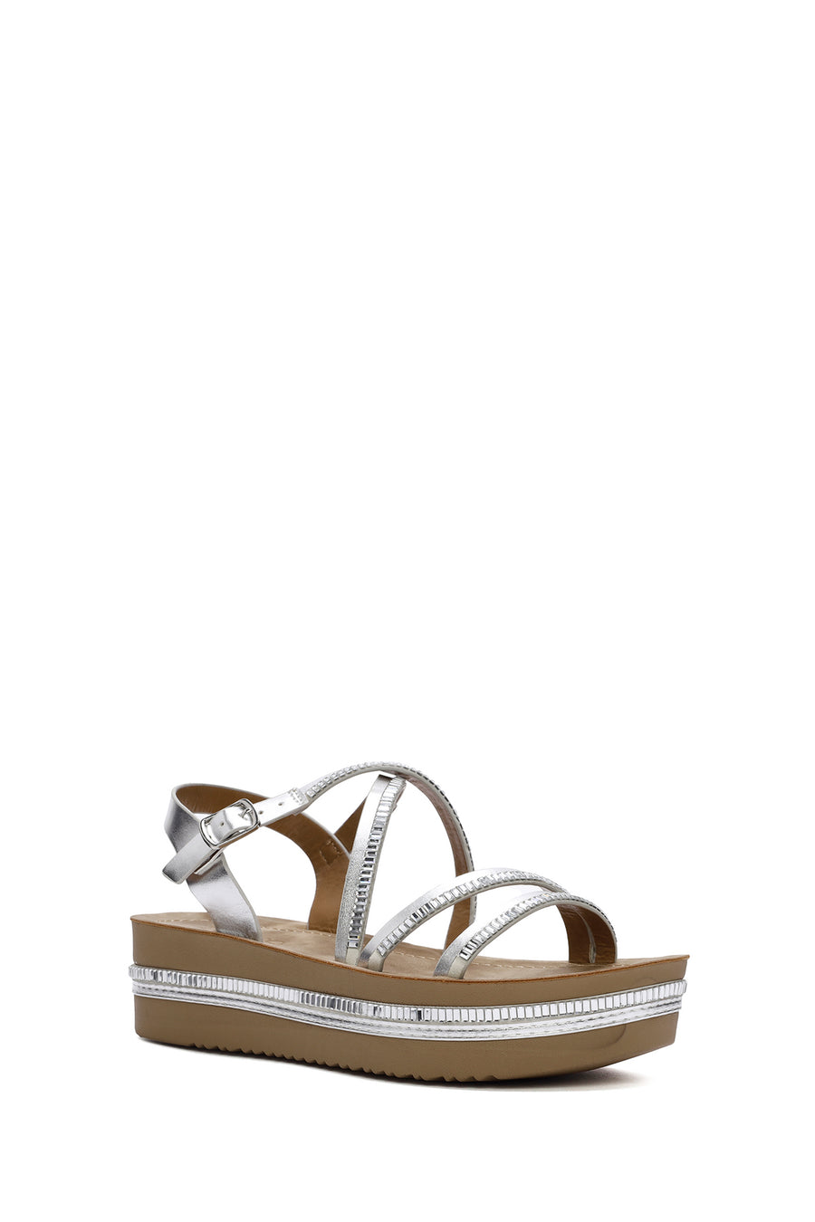 Women's Silver Ankle Strap Thick Soled Sandals