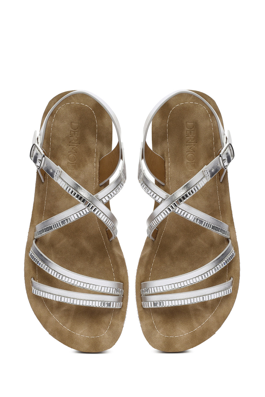 Women's Silver Ankle Strap Thick Soled Sandals