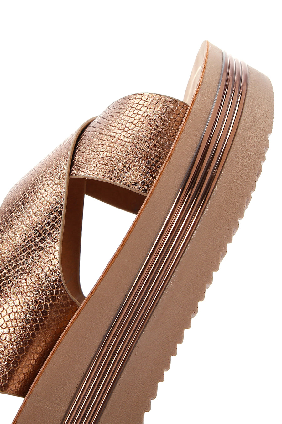 Women's Bronze Ankle Strap Thick Soled Metallic Sandals