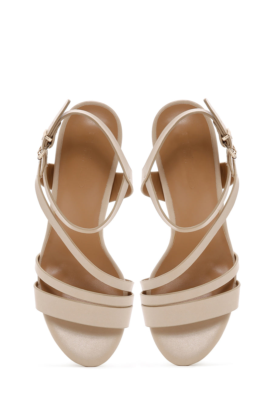 Women's Beige Ankle Strap Heeled Sandals