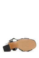 Kadın Siyah Bilekten Bantlı Kroko Desenli Topuklu Sandalet | Derimod