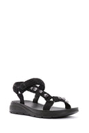 Women's Black Ankle Strap Stone Sandals | Derimod