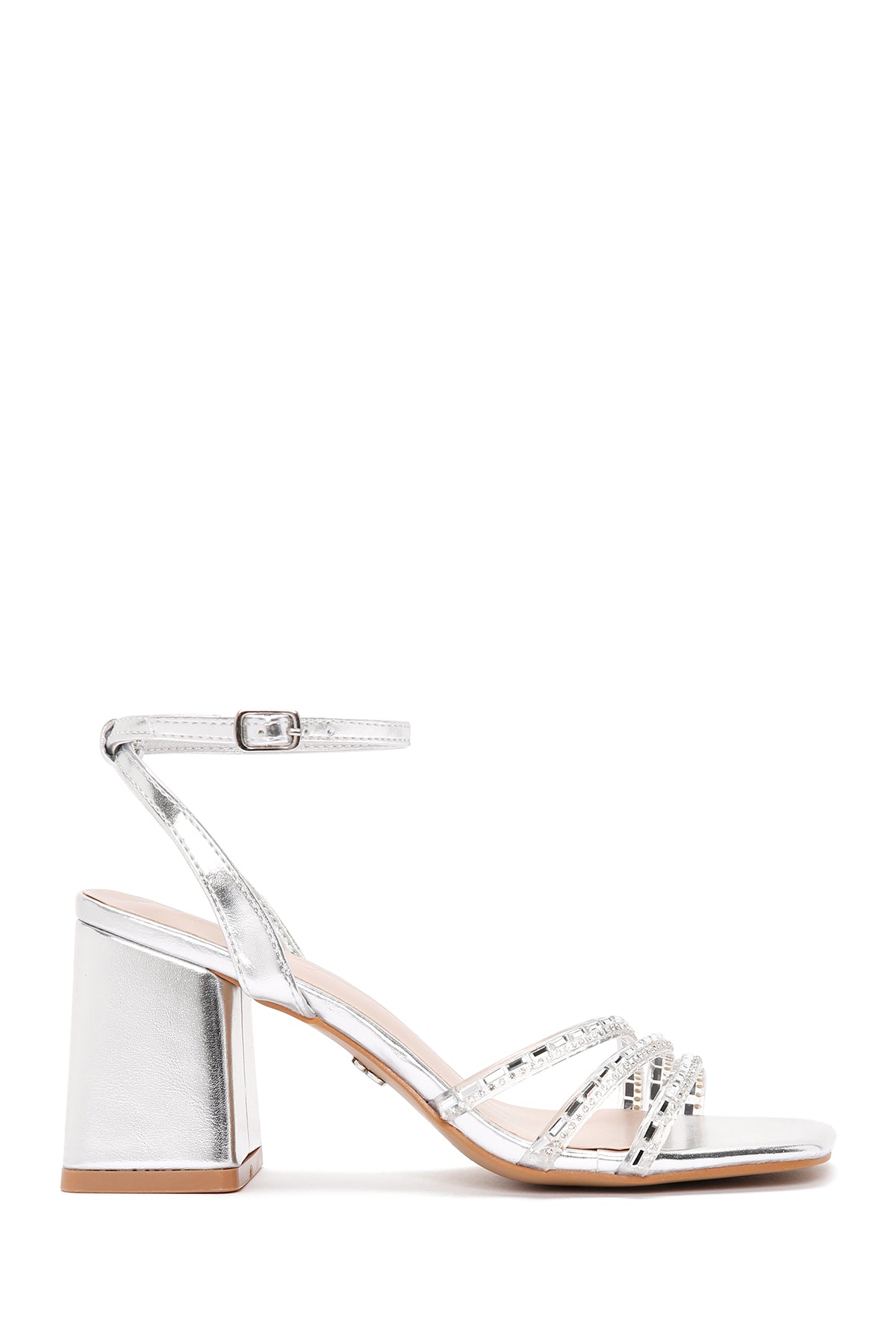 Kadın Gümüş Bilekten Bantlı Topuklu Sandalet