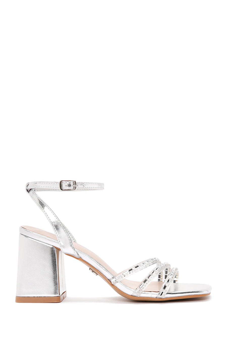 Women's Silver Ankle Strap Heeled Sandals 24SFE465614 | Derimod