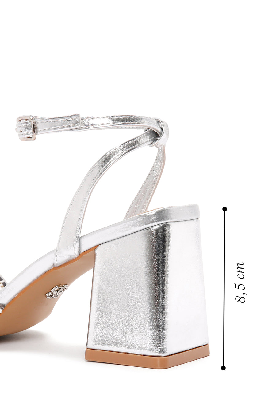 Women's Silver Ankle Strap Heeled Sandals