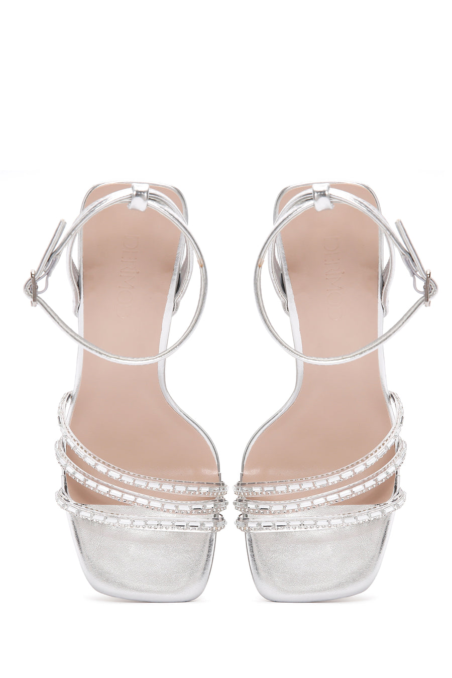 Women's Silver Ankle Strap Heeled Sandals