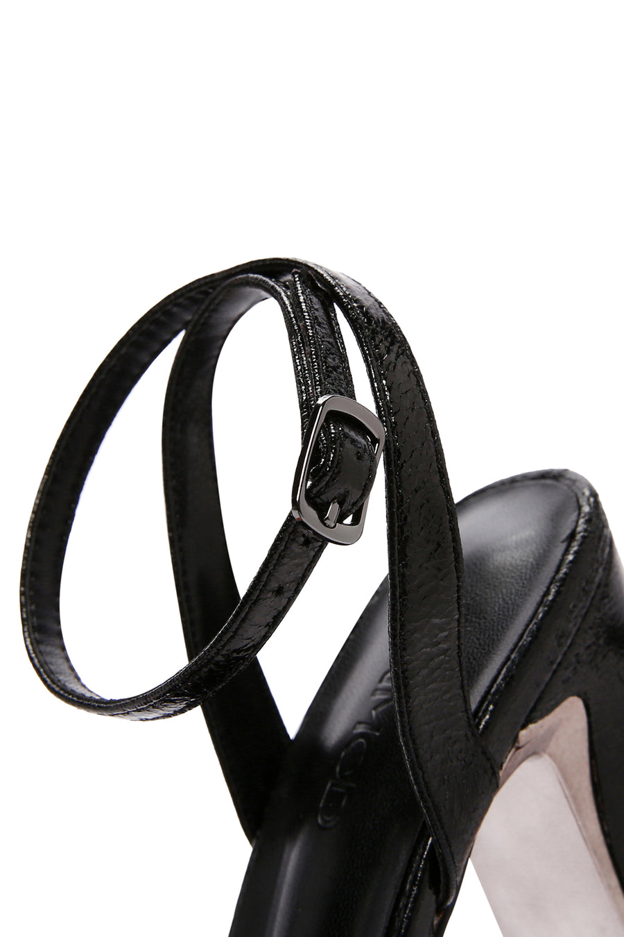 Women's Black Ankle Strap Metallic Heeled Sandals