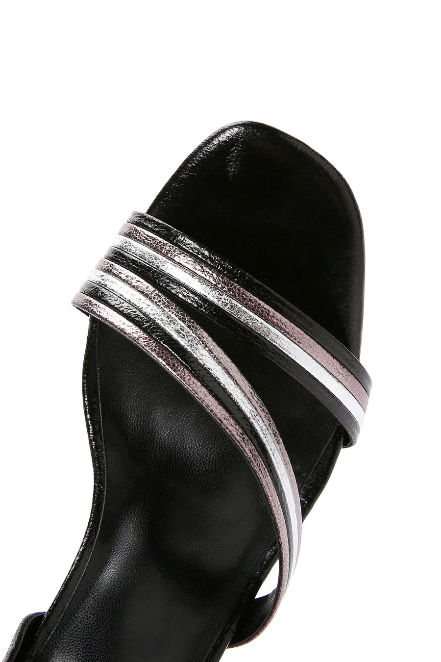 Women's Black Ankle Strap Metallic Heeled Sandals