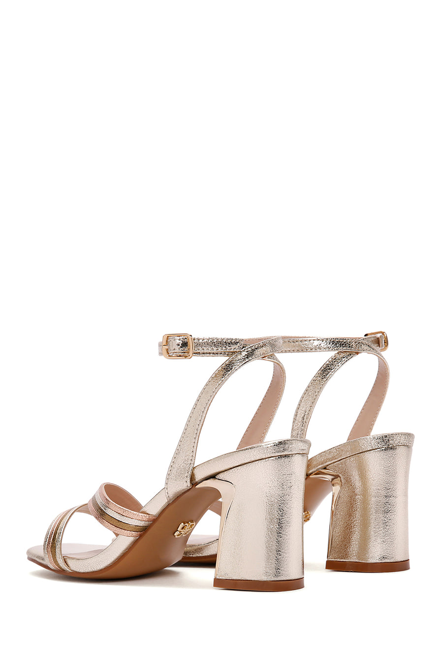 Women's Gold Ankle Strap Metallic Heeled Sandals