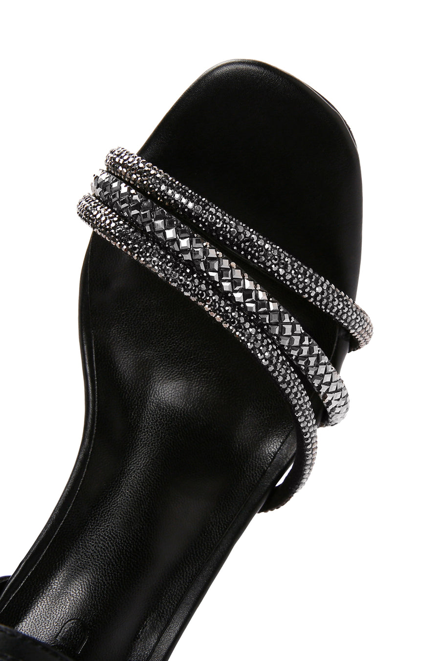 Women's Black Ankle Strap Stone Heeled Sandals