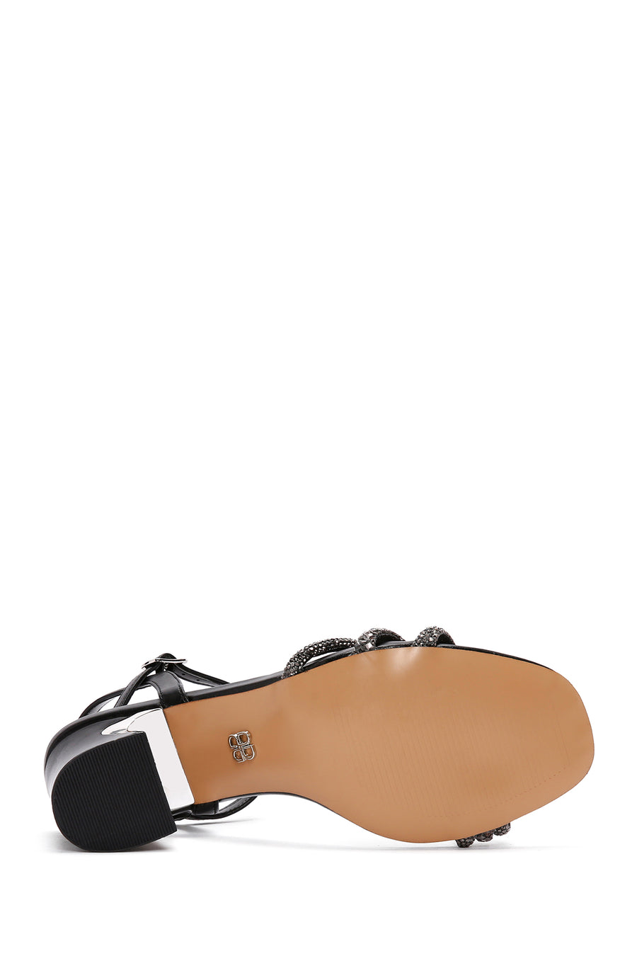 Women's Black Ankle Strap Stone Heeled Sandals