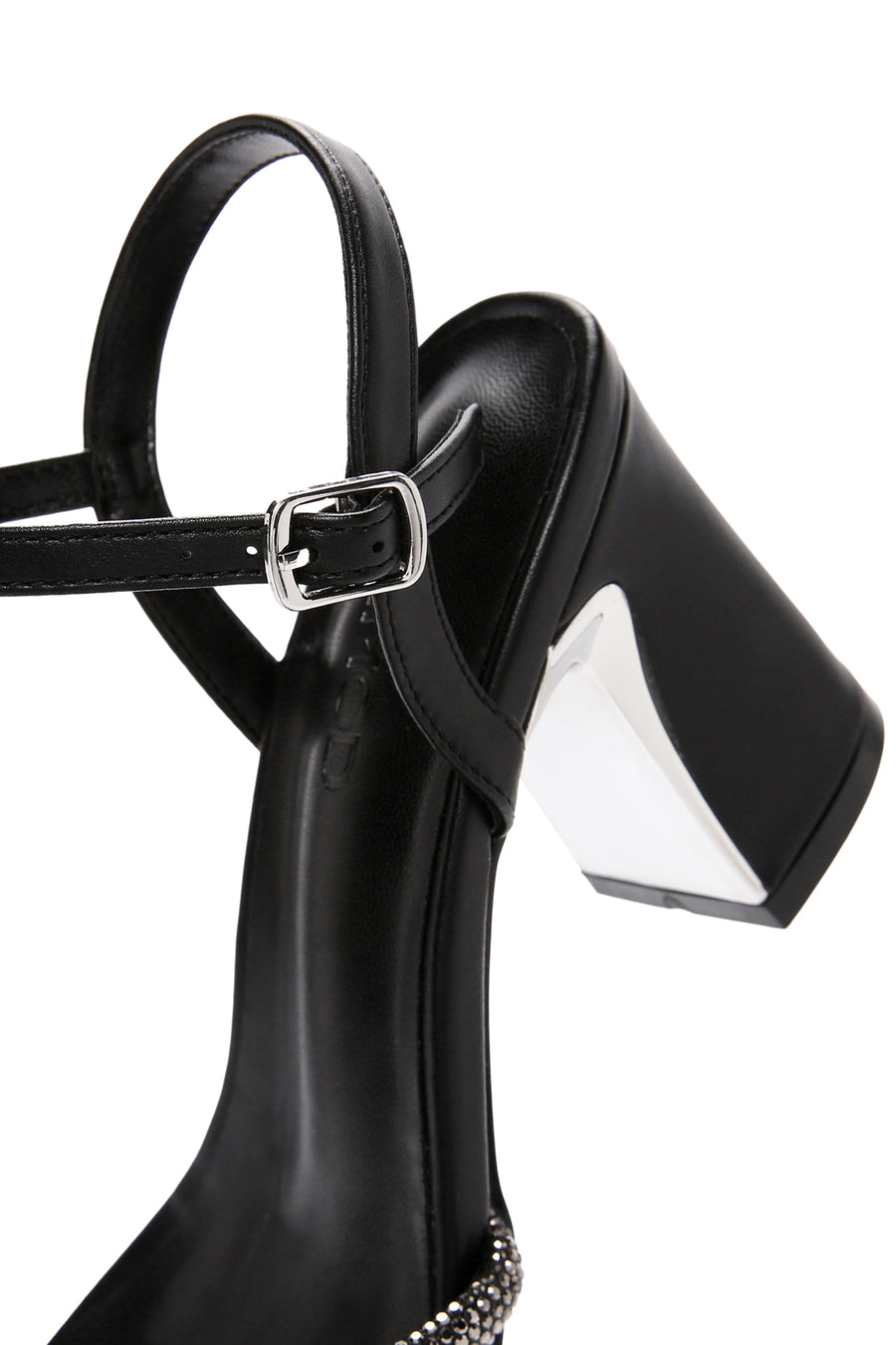 Women's Black Ankle Strap Stone Heeled Sandals
