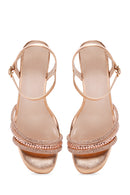 Kadın Pembe Bilekten Bantlı Taşlı Topuklu Sandalet | Derimod