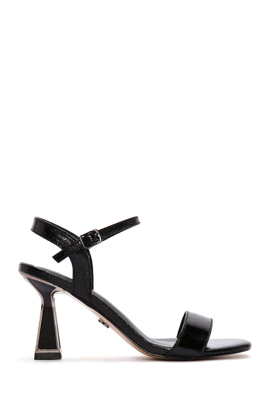 Women's Black Ankle Strap Metallic Thin Heel Sandals 24SFE4662MY | Derimod