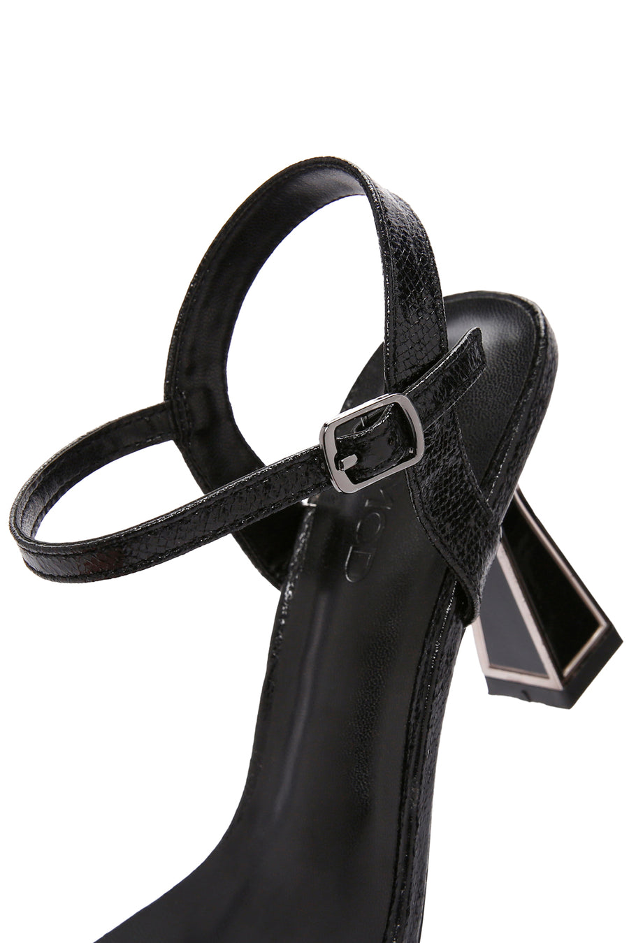 Women's Black Ankle Strap Metallic Thin Heel Sandals