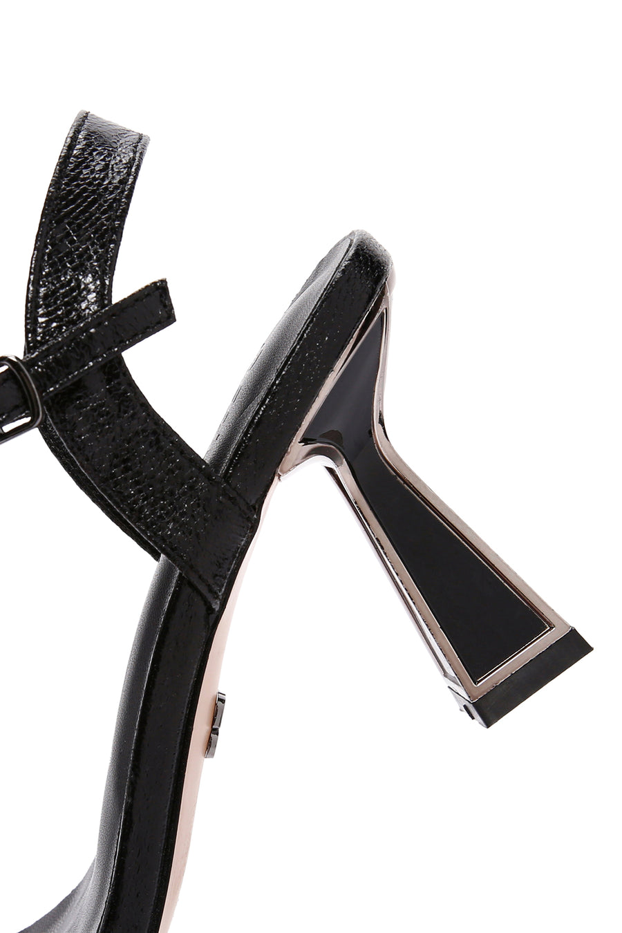 Women's Black Ankle Strap Metallic Thin Heel Sandals