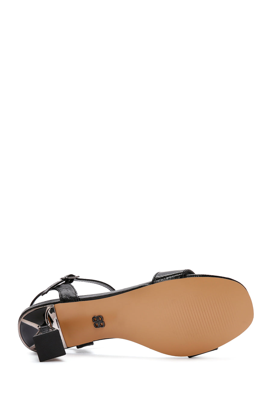 Women's Black Ankle Strap Metallic Thin Heel Sandals
