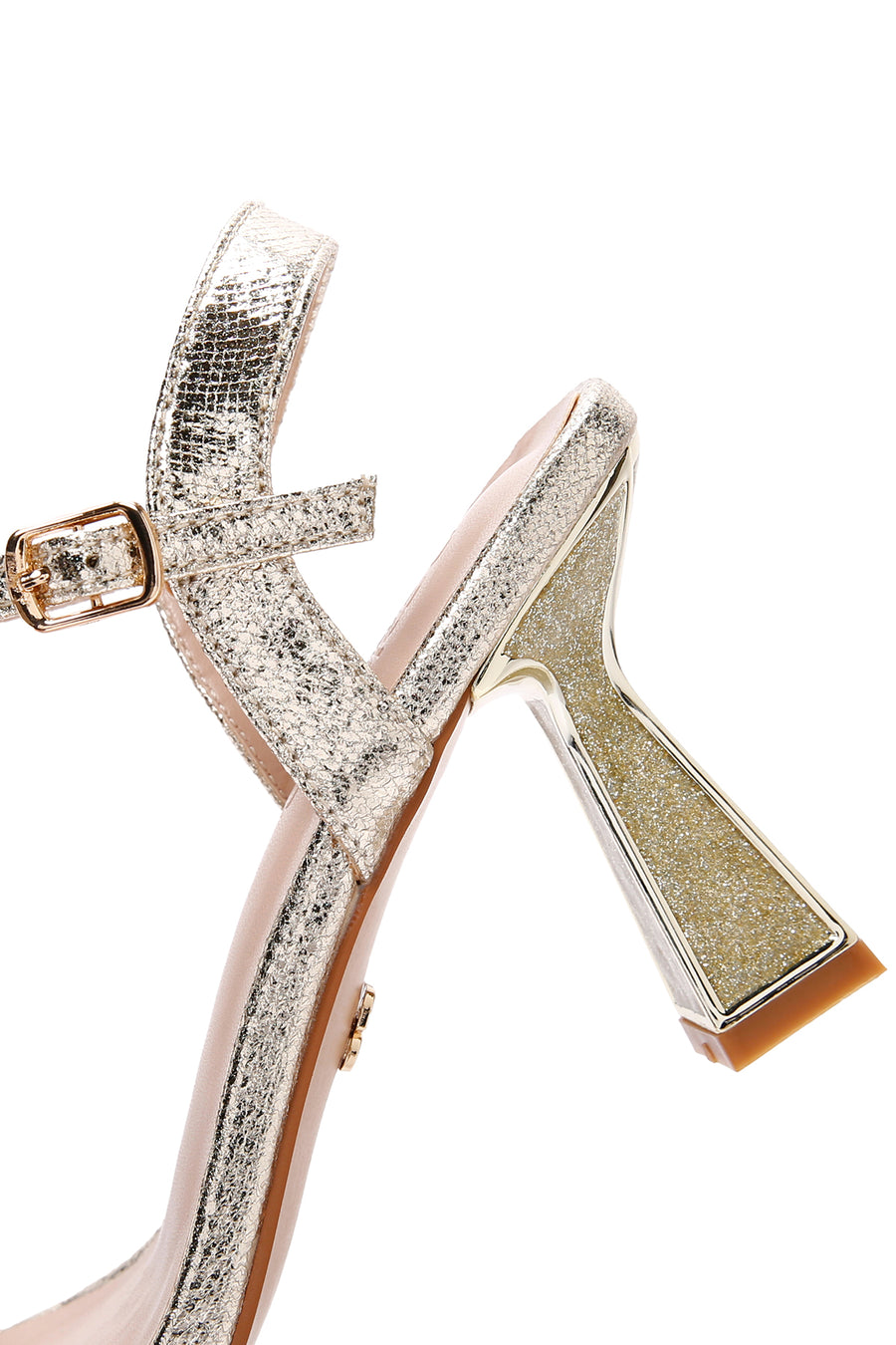 Women's Gold Ankle Strap Metallic Thin Heel Sandals