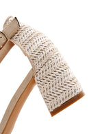 Women's Beige Ankle Strap Short Thick Heeled Straw Sandals | Derimod