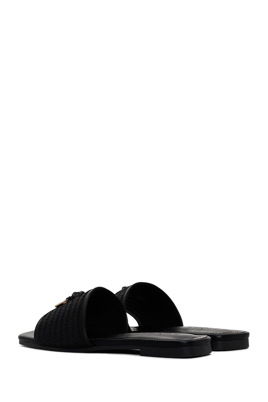 Women's Black Straw Slippers