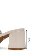 Women's Beige Thick Heeled Straw Slippers | Derimod