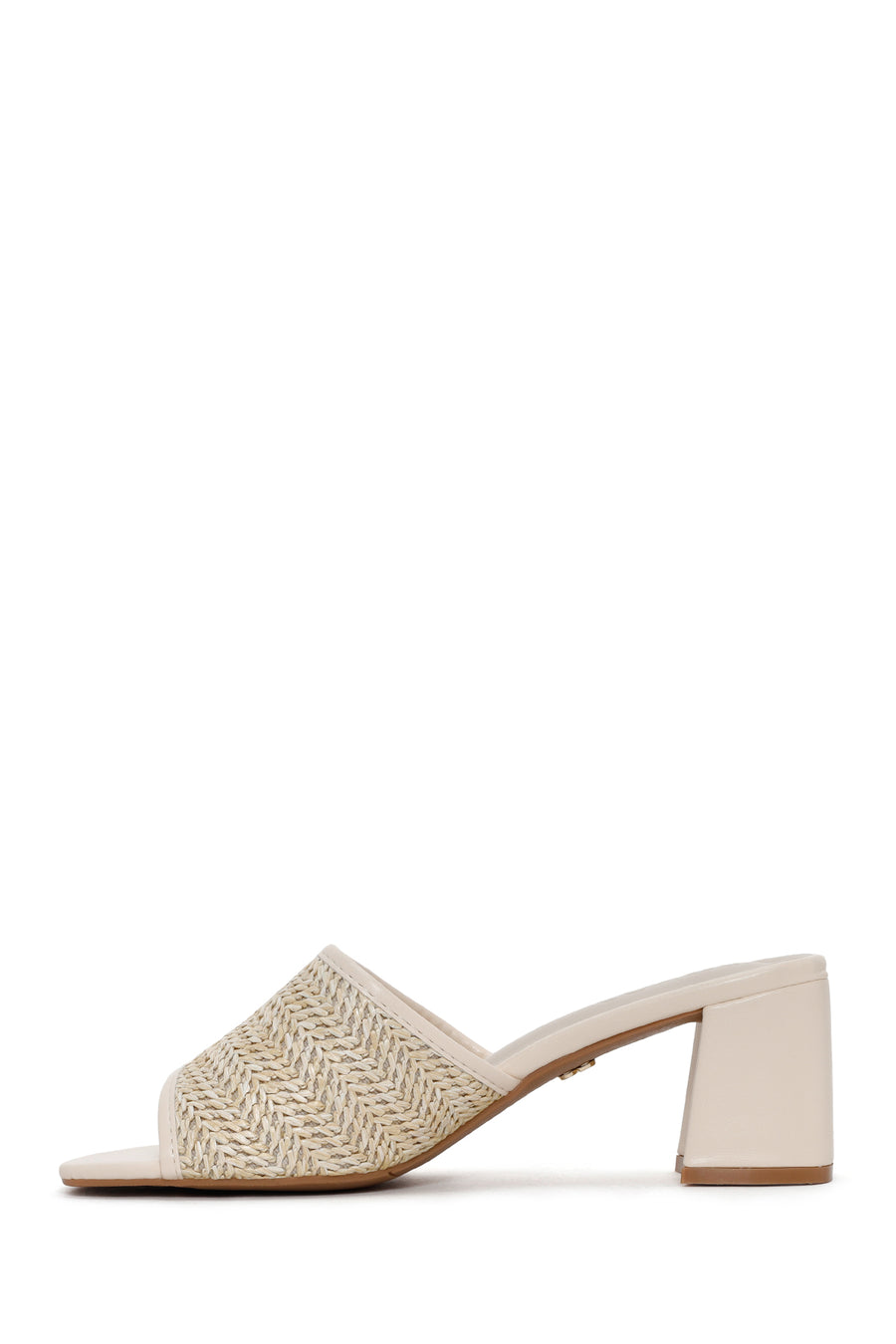 Women's Beige Thick Heeled Straw Slippers