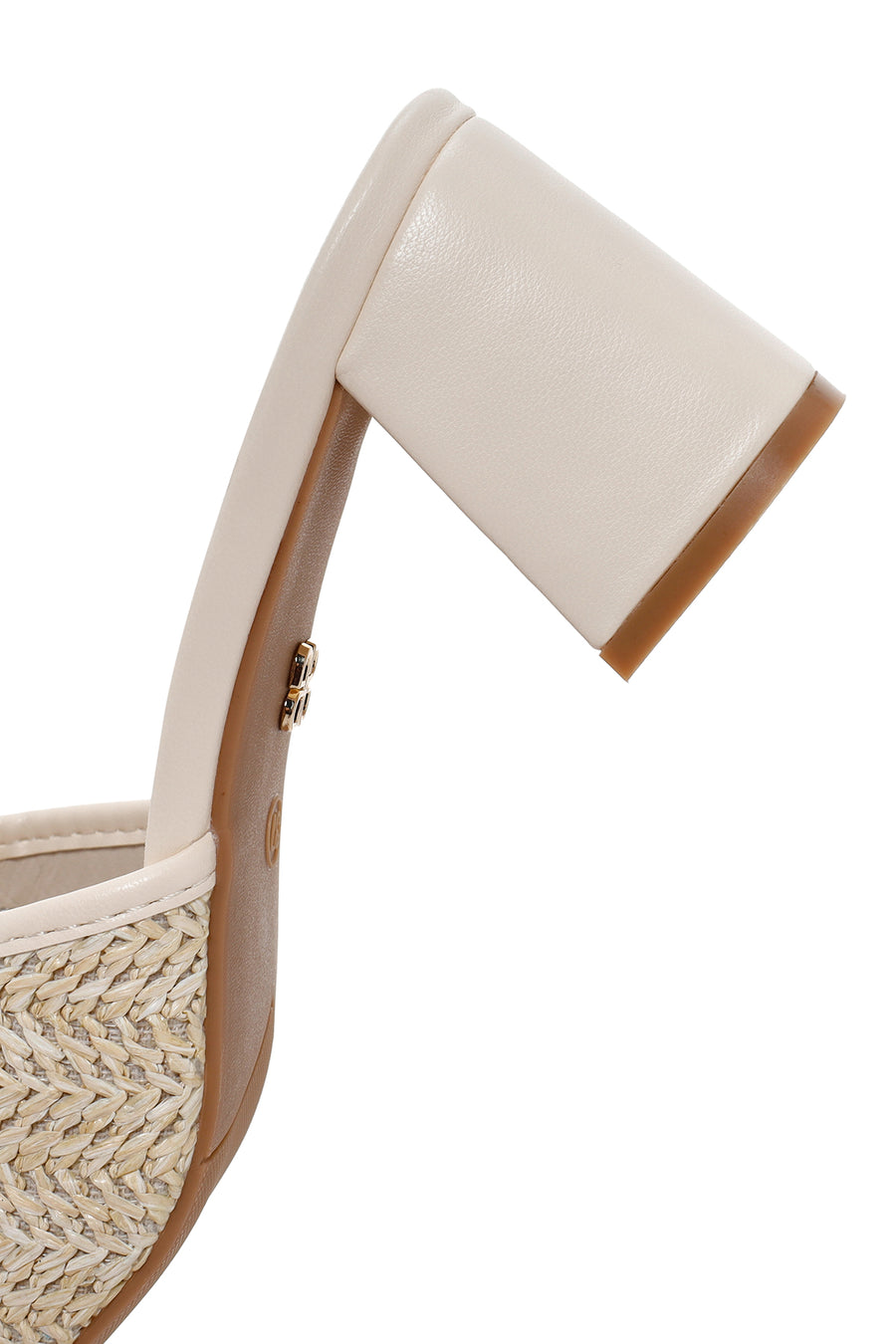 Women's Beige Thick Heeled Straw Slippers