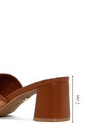 Women's Brown Thick Heeled Straw Slippers | Derimod