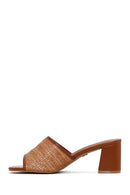 Women's Brown Thick Heeled Straw Slippers | Derimod