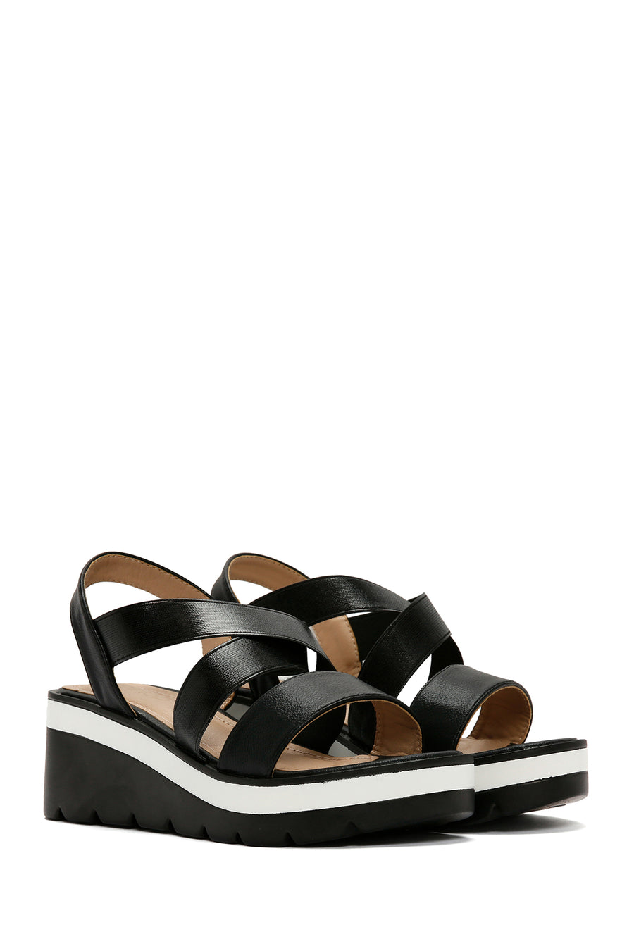 Women's Black Wedge Heeled Sandals