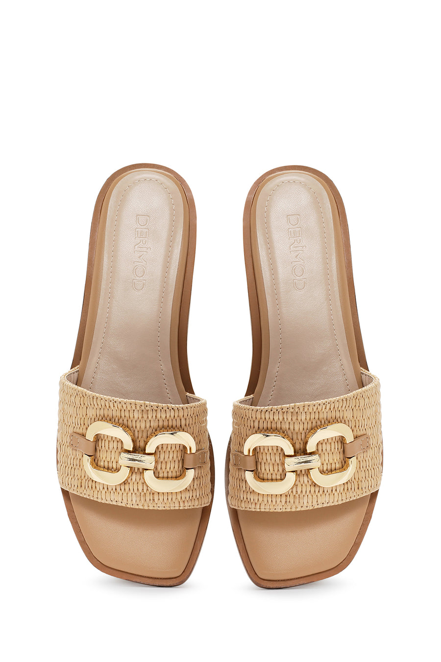 Women's Beige Straw Slippers