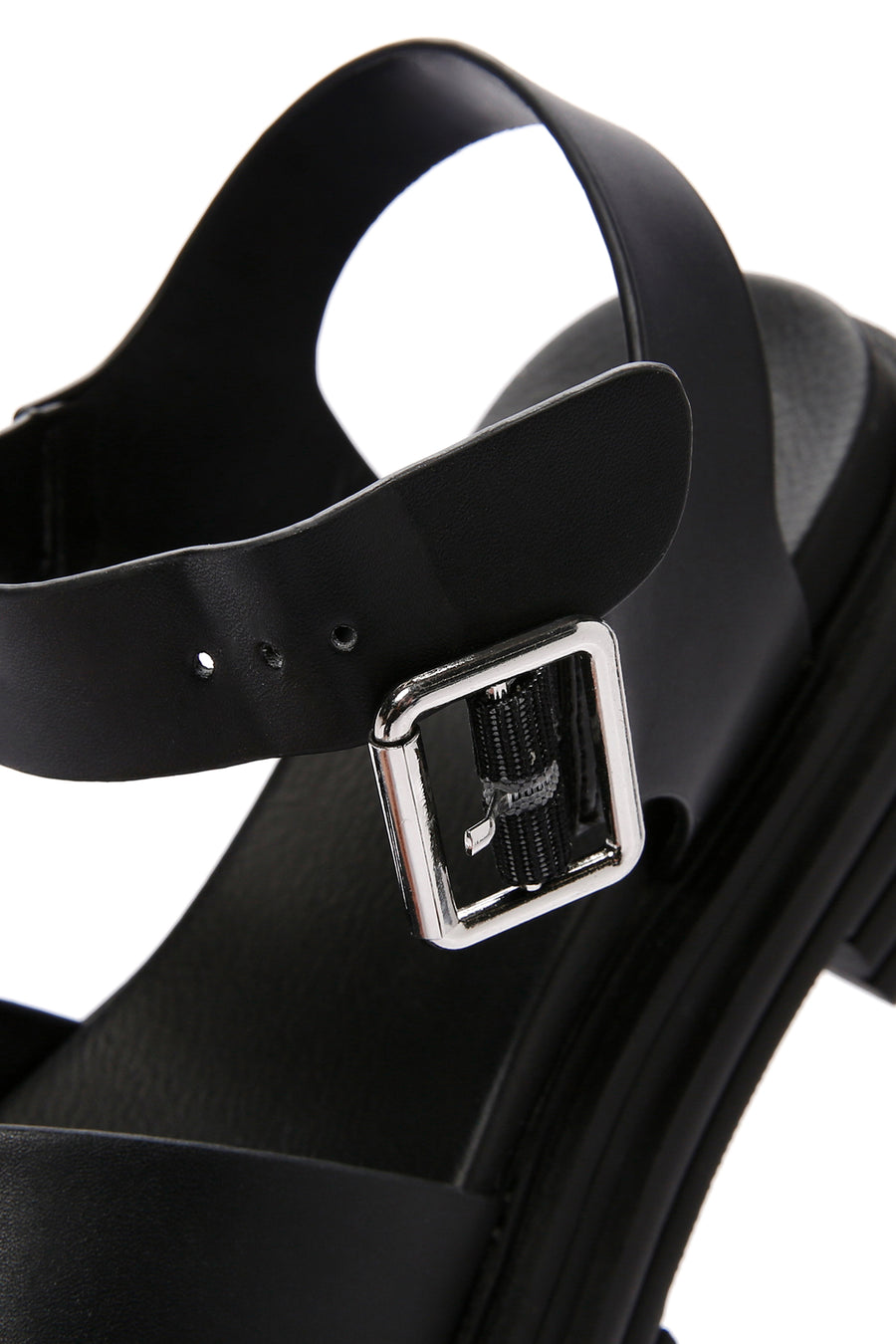 Women's Black Ankle Strap Thick Soled Sandals